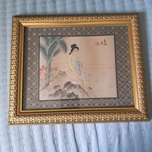 Antique Original Chinese Iridescent Hand Painted Geisha Art Piece on Silk #1
